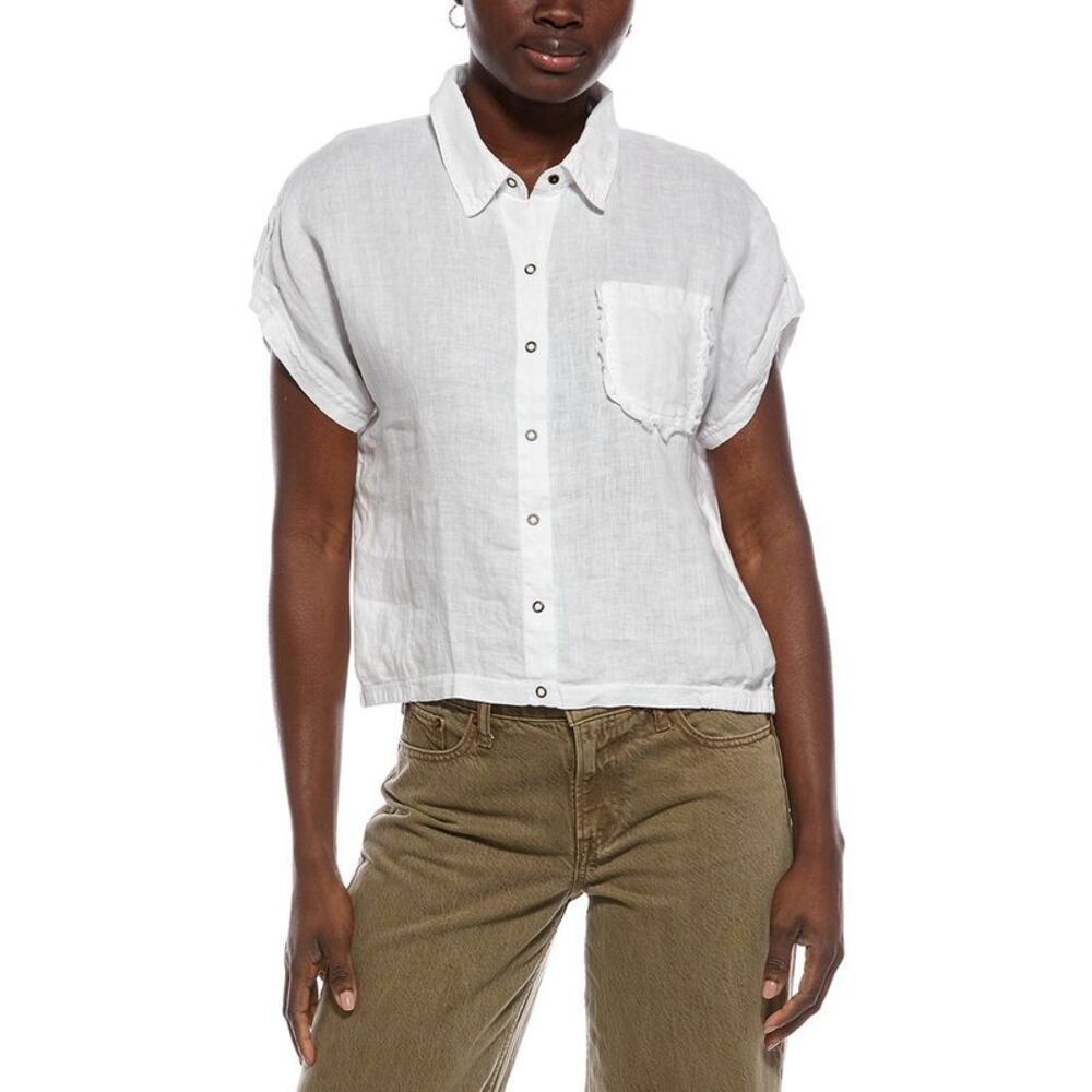 Xcvi Womens Abner Linen-Blend Top, White